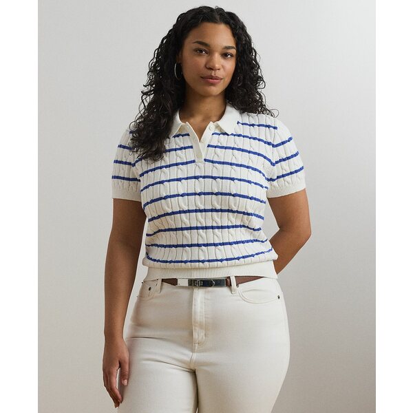 ե ǥ ˥å&  Plus Size Striped Cable-Knit Cotton Polo S...