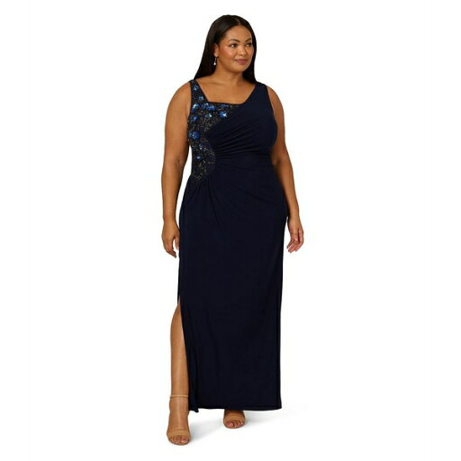 アドリアナ パペル レディース ワンピース トップス Plus Size Jersey Beaded Long Sleeveless Dress Midnight Multi アドリアナ パペル レディース ワンピース トップス Plus Size Jersey Beaded Long Sleeveless Dress Midnight Multi