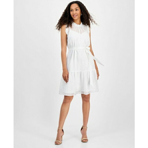 ジュリア ジョーダン レディース ワンピース トップス Women's High-Neck Sleeveless Tie-Waist Dress White/silv ジュリア ジョーダン レディース ワンピース トップス Women's High-Neck Sleeveless Tie-Waist Dress White/silv