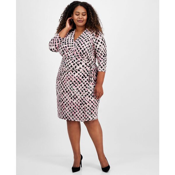 アンクライン レディース ワンピース トップス Plus Size Classic Wrap Dress Anne Black/Peony Pink Multi