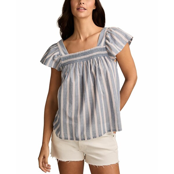 å֥ ǥ åȥ ȥåץ Women's Striped Cotton Square-Neck Peasant T...