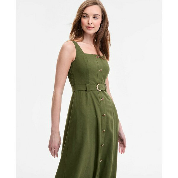 テイラー レディース ワンピース トップス Women's Square-Neck Button-Front A-Line Dress Fern