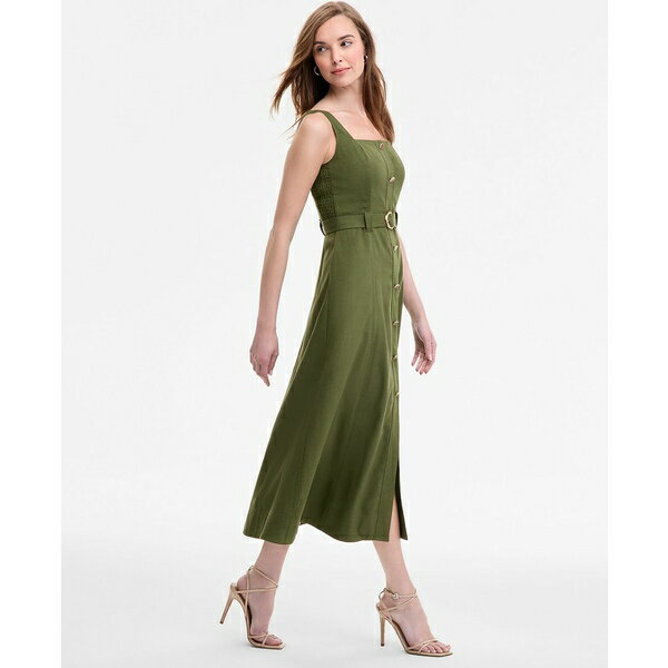 テイラー レディース ワンピース トップス Women's Square-Neck Button-Front A-Line Dress Fern