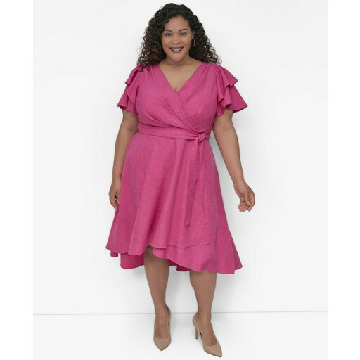 ダナ キャラン ニューヨーク レディース ワンピース トップス Plus Size Surplice Flutter-Sleeve Fit & Flare Dress Vivid Pink ダナ キャラン ニューヨーク レディース ワンピース トップス Plus Size Surplice Flutter-Sleeve Fit & Flare Dress Vivid Pink