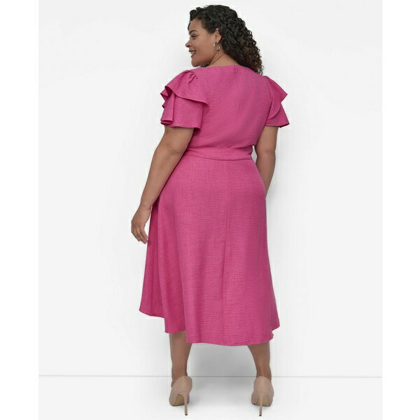 ダナ キャラン ニューヨーク レディース ワンピース トップス Plus Size Surplice Flutter-Sleeve Fit & Flare Dress Vivid Pink