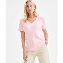スタイルアンドコー レディース カットソー トップス Women's Short Sleeve V-Neck Cotton Top, XS - 4X Peachy Pink(4)