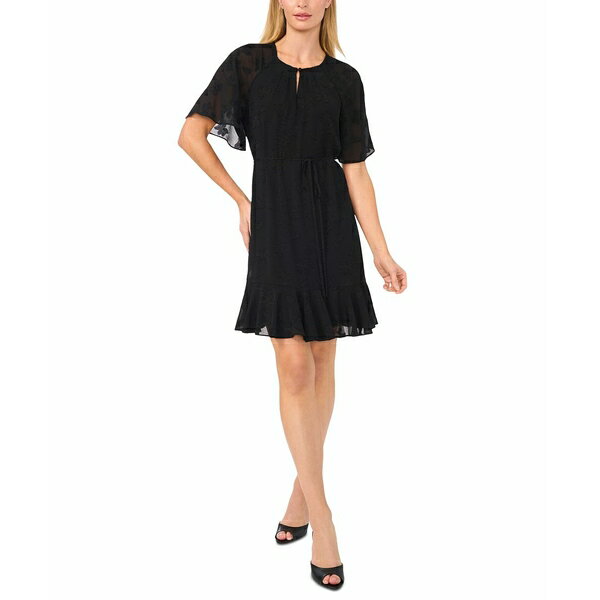 セセ レディース ワンピース トップス Women's Flutter-Sleeve Fit & Flare Dress Rich Black