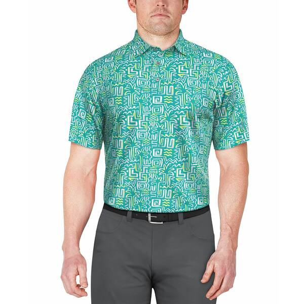 PGAツアー メンズ シャツ トップス Men's Palm-Print Performance Golf Polo Shirt Scuba Blue