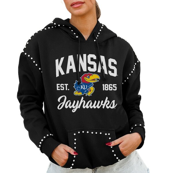 ゲームデイ レディース パーカー・スウェットシャツ アウター Kansas Jayhawks Gameday Couture Women's Studded Pullover Hoodie Black 2