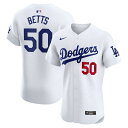 ナイキ メンズ ユニフォーム トップス Mookie Betts Los Angeles Dodgers Nike Home Elite Jersey White 3