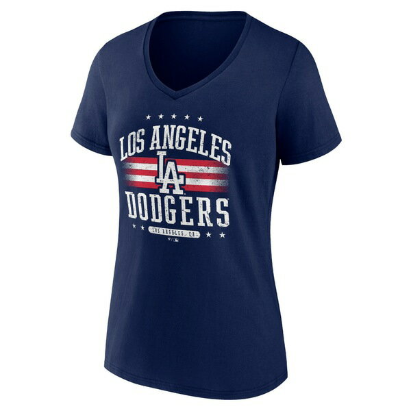 t@ieBNX fB[X TVc gbvX Los Angeles Dodgers Fanatics Branded Women's Americana Team VNeck TShirt Navy