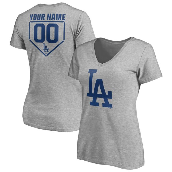 եʥƥ ǥ T ȥåץ Los Angeles Dodgers Fanatics Branded Women's Personalized RBI Logo VNeck TShirt Heathered Gray