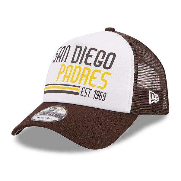 ニューエラ メンズ 帽子 アクセサリー San Diego Padres New Era Stacked AFrame Trucker 9FORTY Adjustable Hat White/Brown