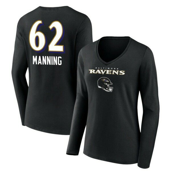 ファナティクス レディース Tシャツ トップス Baltimore Ravens Fanatics Branded Women's Personalized Name & Number Team Wordmark Long Sleeve VNeck TShirt Black