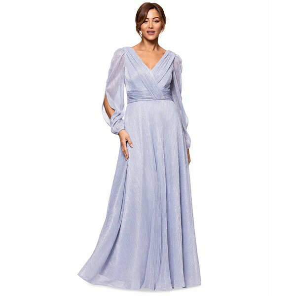 ベッツィ アンド アダム レディース ワンピース トップス Women's Metallic Crinkled Gown Blue/Silver