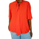 エロクイ レディース カットソー トップス Women's Plus Size Bow Blouse With Flutter Sleeve Poppy(4)