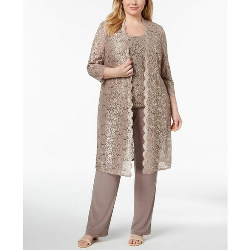 アールアンドエムリチャーズ レディース ワンピース トップス 3-Pc. Plus Size Sequined Lace Pantsuit & Shell Champagne アールアンドエムリチャーズ レディース ワンピース トップス 3-Pc. Plus Size Sequined Lace Pantsuit & Shell Champagne