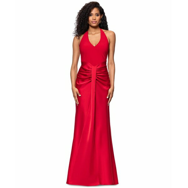 ベッツィ アンド アダム レディース ワンピース トップス Women's Ruched Halter Gown Red
