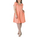 24セブンコンフォート レディース ワンピース トップス Plus Size Scoop Neck Knee Length Pocket Dress Coral