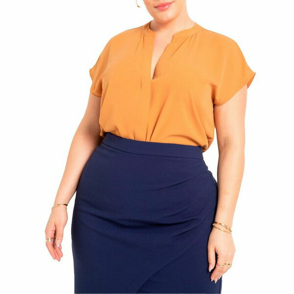 エロクイ レディース カットソー トップス Women's Plus Size Notch Collar Blouse Biscuit