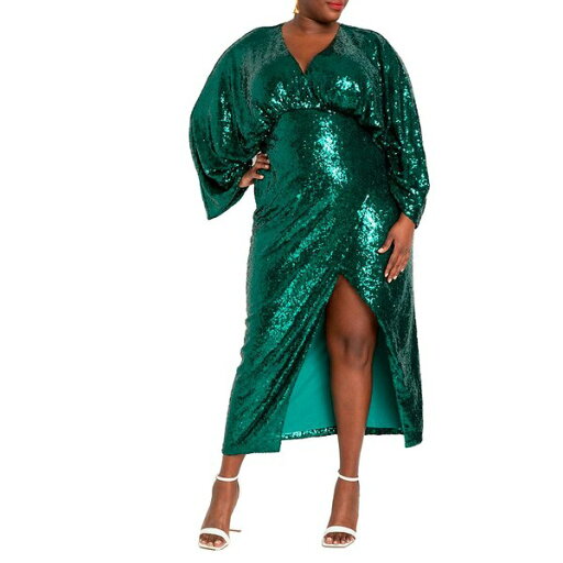 エロクイ レディース ワンピース トップス Women's Plus Size Dolman Sleeve Sequin Dress Emerald エロクイ レディース ワンピース トップス Women's Plus Size Dolman Sleeve Sequin Dress Emerald