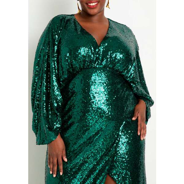 エロクイ レディース ワンピース トップス Women's Plus Size Dolman Sleeve Sequin Dress Emerald