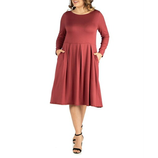 24セブンコンフォート レディース ワンピース トップス Women's Plus Size Fit and Flare Midi Dress Brick 24セブンコンフォート レディース ワンピース トップス Women's Plus Size Fit and Flare Midi Dress Brick