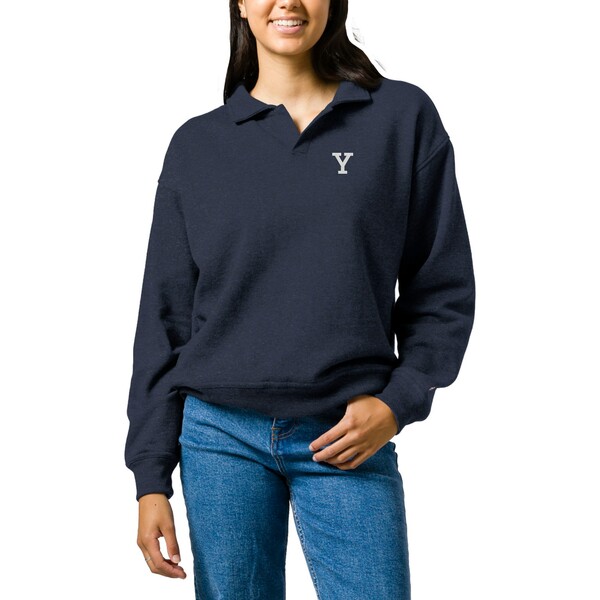 リーグカレッジエイトウェア レディース パーカー・スウェットシャツ アウター Yale Bulldogs League Collegiate Wear Women's Victory Springs TriBlend Collared Pullover Sweatshirt Heather Navy