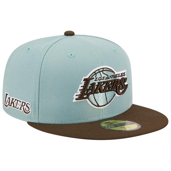 j[G Y Xq ANZT[ Los Angeles Lakers New Era TwoTone 59FIFTY Fitted Hat Light Blue/Brown