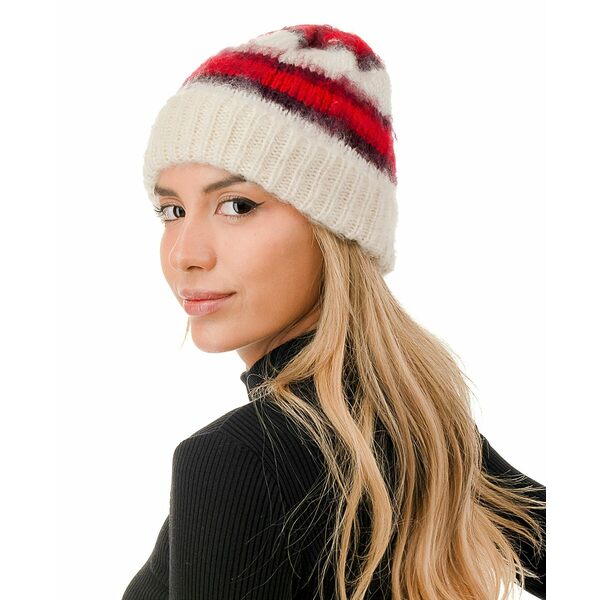 マーカスアドレール レディース 帽子 アクセサリー Stripe Fuzzy Hair Beanie Red