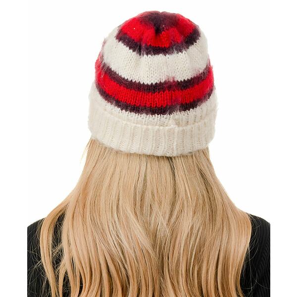 マーカスアドレール レディース 帽子 アクセサリー Stripe Fuzzy Hair Beanie Red