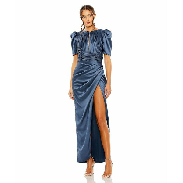 マックダガル レディース ワンピース トップス Women's Puff Sleeve Pleated Bodice Draped Gown Midnight