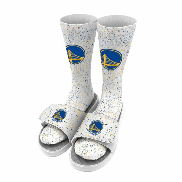 アイスライド メンズ サンダル シューズ Golden State Warriors ISlide Team Logo Speckle Socks & Slide Sandals Bundle White