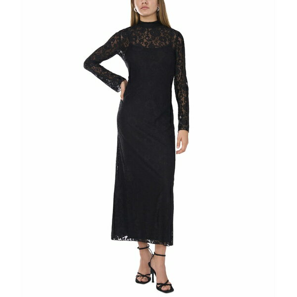 ヴィンスカムート レディース ワンピース トップス Lace Long Sleeve Maxi Dress Rich Black