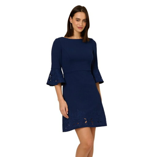 アドリアナ パペル レディース ワンピース トップス Knit Crepe Combo Short Dress Navy Sateen アドリアナ パペル レディース ワンピース トップス Knit Crepe Combo Short Dress Navy Sateen