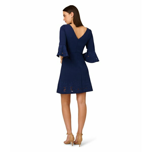 アドリアナ パペル レディース ワンピース トップス Knit Crepe Combo Short Dress Navy Sateen