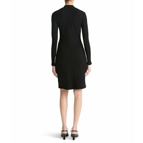 ヴィンス レディース ワンピース トップス Ribbed Long Sleeve Short Dress Black