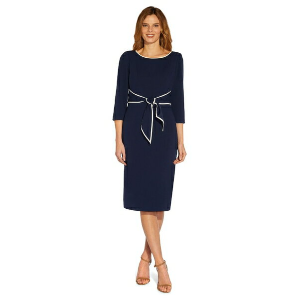 アドリアナ パペル レディース ワンピース トップス Stretch Crepe Tie Front Dress with Contrast Tipping Navy Sateen/Ivory
