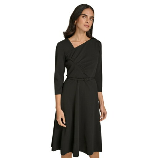 カルバンクライン レディース ワンピース トップス Scuba Crepe Asym Rouched Neck Midi With Belt Black カルバンクライン レディース ワンピース トップス Scuba Crepe Asym Rouched Neck Midi With Belt Black