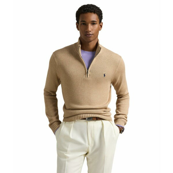 ե  ˥å&  Cotton 1/4 Zip Sweater Camel Melange