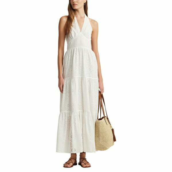 ラルフローレン レディース ワンピース トップス Eyelet Cotton Tiered Halter Dress White