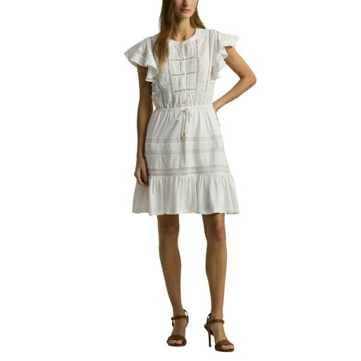 ラルフローレン レディース ワンピース トップス Lace-Trim Jersey Flutter-Sleeve Dress White ラルフローレン レディース ワンピース トップス Lace-Trim Jersey Flutter-Sleeve Dress White