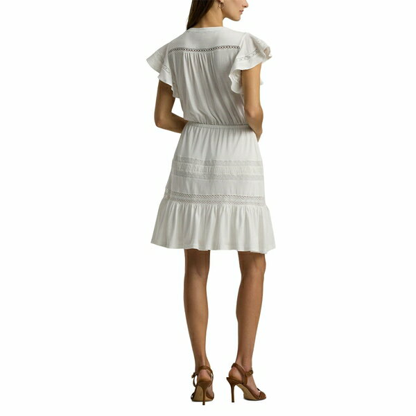 ラルフローレン レディース ワンピース トップス Lace-Trim Jersey Flutter-Sleeve Dress White