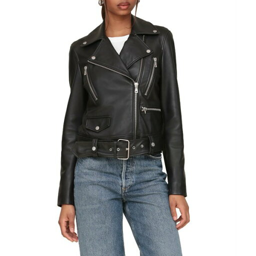 アベックレフィレ レディース ジャケット&ブルゾン アウター Genuine Leather Belted Biker Jacket Black アベックレフィレ レディース ジャケット&ブルゾン アウター Genuine Leather Belted Biker Jacket Black