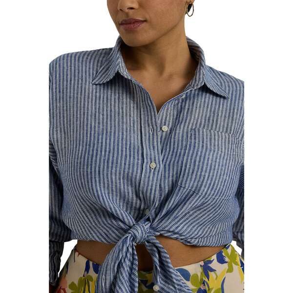 ラルフローレン レディース シャツ トップス Plus-Size Striped Cotton Broadcloth Shirt Blue/White 1
