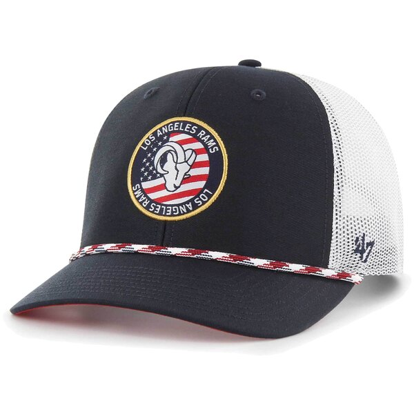 tH[eB[Zu Y Xq ANZT[ Los Angeles Rams '47 Union Patch Trucker Adjustable Hat Navy/White