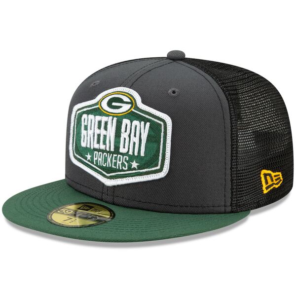 ニューエラ メンズ 帽子 アクセサリー Green Bay Packers New Era 2021 NFL Draft OnStage 59FIFTY Fitted Hat Graphite/Green