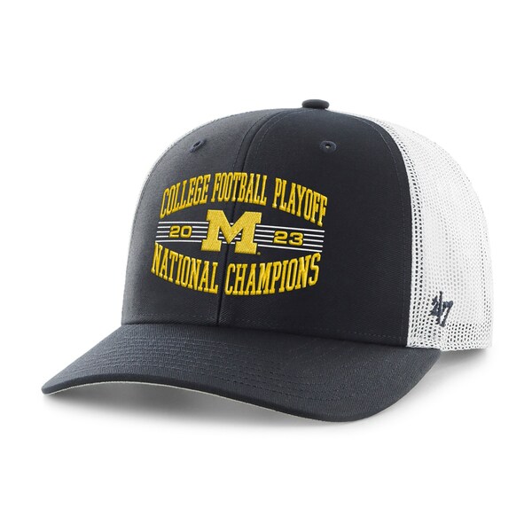 tH[eB[Zu Y Xq ANZT[ Michigan Wolverines '47 College Football Playoff 2023 National Champions Trucker Adjustable Hat Navy