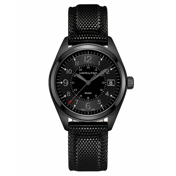 ハミルトン カーキ 腕時計（レディース） ハミルトン レディース 腕時計 アクセサリー Men's Swiss Khaki Field Black Rubber Strap Watch 40mm H68401735 Black
