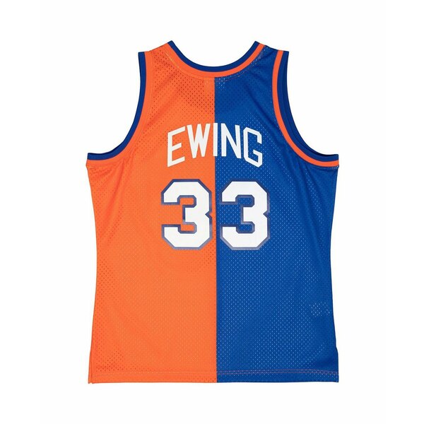 ~b`F&lX fB[X TVc gbvX Men's Patrick Ewing Blue, Orange New York Knicks Big and Tall Hardwood Classics 1991-92 Split Swingman Jersey Blue, Orange